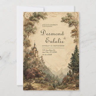 Vintage Watercolor Fairy Tale Castle Wedding Invitation