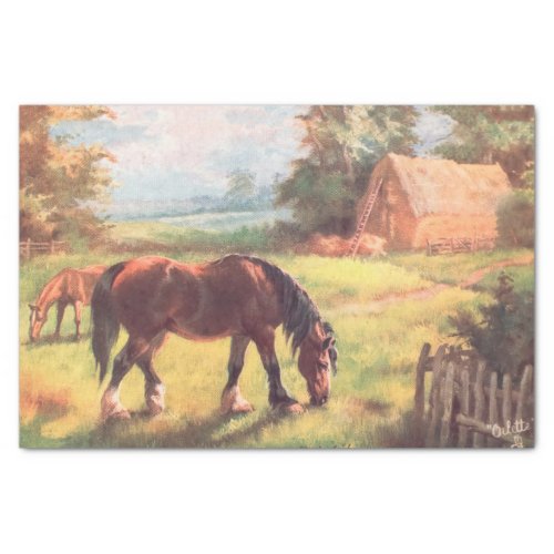 Vintage Watercolor Farm Horses Western Tissue Paper