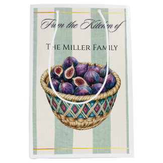 Vintage Watercolor Fig Harvest Kitchen Labels Medium Gift Bag