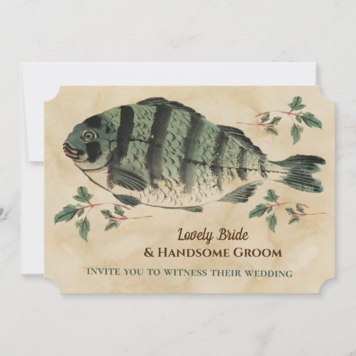 Vintage Watercolor Fish Wedding Invitation