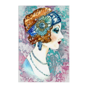 Vintage Watercolor Flapper Girl Acrylic Wall Art