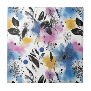 Vintage Watercolor Floral Abstract Pattern (13) Ceramic Tile
