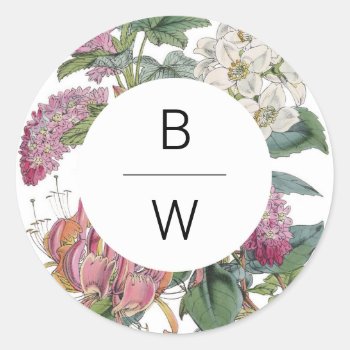Vintage Watercolor Floral Art Wedding Classic Round Sticker by kittypieprints at Zazzle