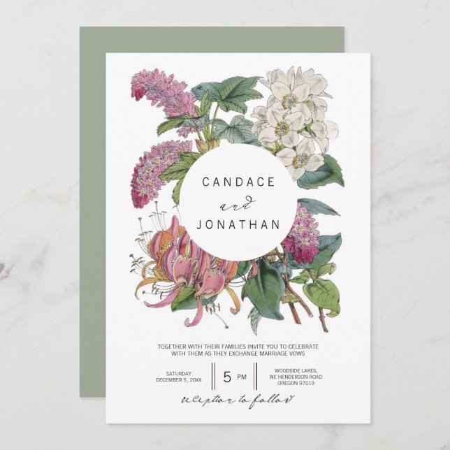Vintage Watercolor Floral Art Wedding Invitation (Front/Back)