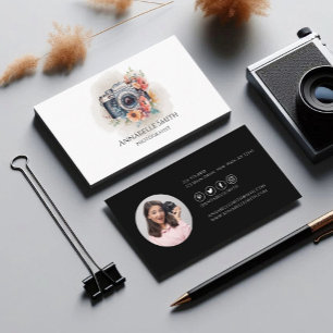 Vintage Watercolor Floral Camera Photo Photography Business Card