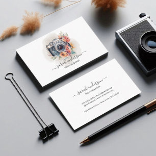 Vintage Watercolor Floral Camera Photography Business Card