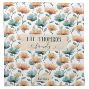 Vintage Watercolor Floral Family Heritage Cloth Napkin
