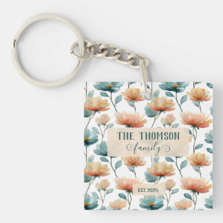 Vintage Watercolor Floral Family Heritage Keychain