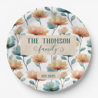 Vintage Watercolor Floral Family Heritage Paper Plates