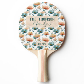 Vintage Watercolor Floral Family Heritage Ping Pong Paddle