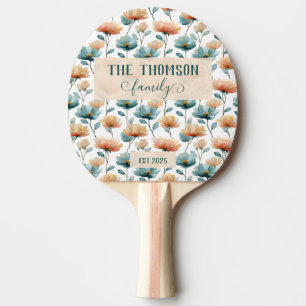 Vintage Watercolor Floral Family Heritage Ping Pong Paddle