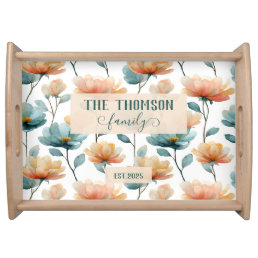 Vintage Watercolor Floral Family Heritage Serving Tray