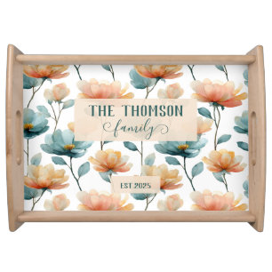 Vintage Watercolor Floral Family Heritage Serving Tray