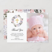 Vintage Watercolor Floral Gold Cross Photo Baptism Thank You Card | Zazzle