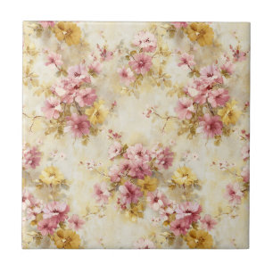 Vintage Watercolor Floral Pattern Ceramic Tile
