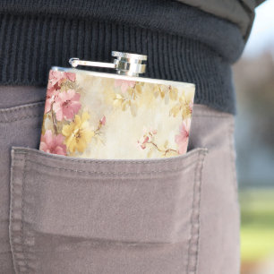 Vintage Watercolor Floral Pattern Flask