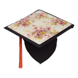 Vintage Watercolor Floral Pattern Graduation Cap Topper