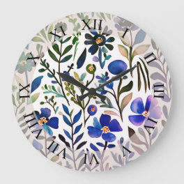 Vintage Watercolor Floral Pattern Large Clock