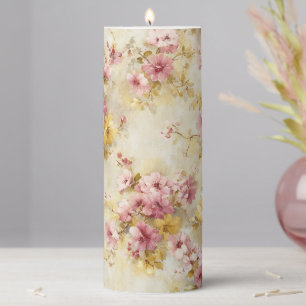 Vintage Watercolor Floral Pattern Pillar Candle