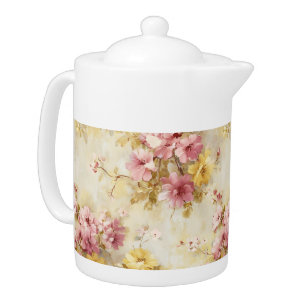 Vintage Watercolor Floral Pattern Teapot
