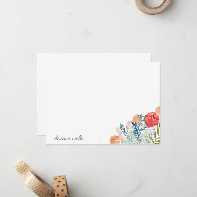 Vintage Watercolor Floral Personalized Stationery Note Card | Zazzle