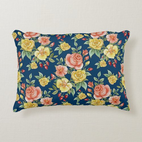 Vintage Watercolor Floral Roses Background  Accent Pillow