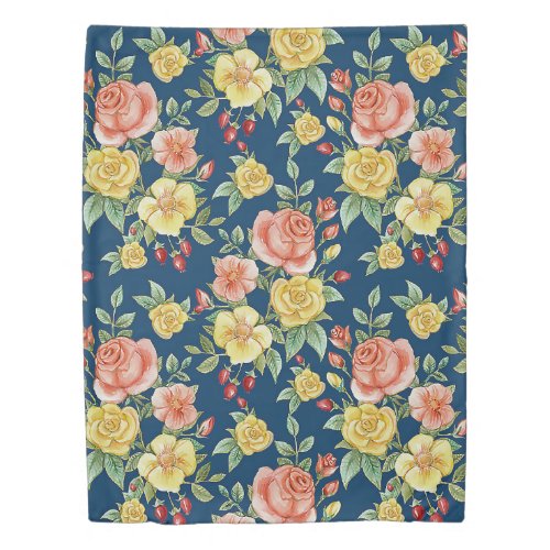 Vintage Watercolor Floral Roses Background  Duvet Cover