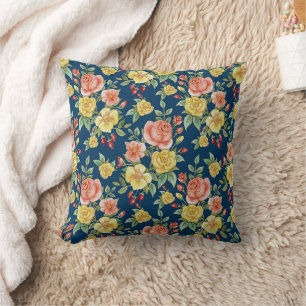 Vintage Watercolor Floral Roses Background Throw Pillow