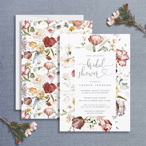 Vintage Watercolor Floral Script Bridal Shower Invitation