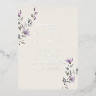 Vintage watercolor floral script wedding foil invitation