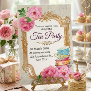 Vintage Watercolor Floral Tea Party Victorian Invitation