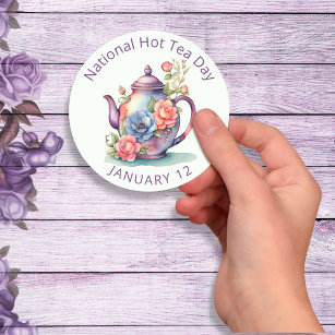 Vintage Watercolor Floral Teapot National Hot Tea  Classic Round Sticker