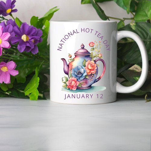 Vintage Watercolor Floral Teapot National Hot Tea  Coffee Mug
