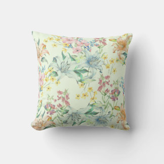 Vintage Watercolor Floral Throw Pillow
