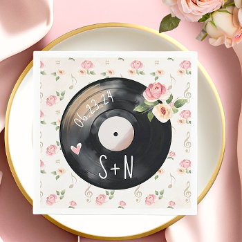 Vintage Watercolor Floral Vinyl Record Wedding Napkins by OccasionInvitations at Zazzle