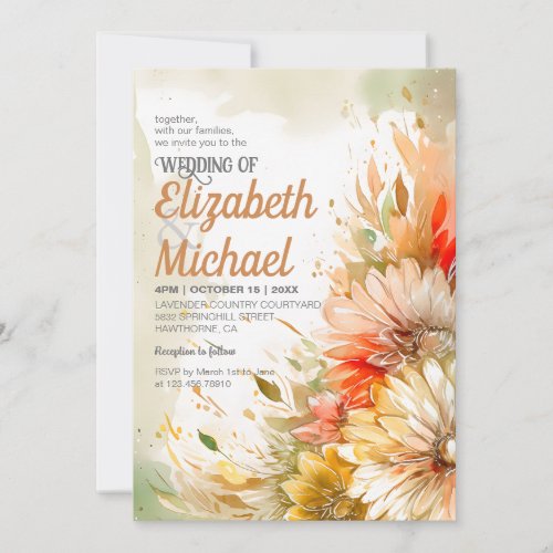 Vintage Watercolor Floral Wedding Oil Painting Invitation