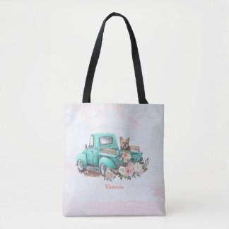 Vintage Watercolor Floral & Yorkshire Terrier Dog Tote Bag