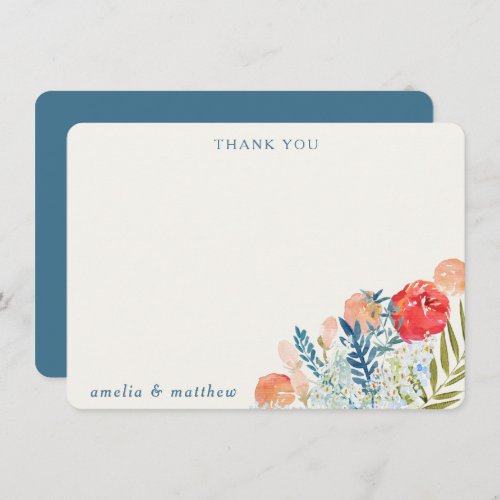 Vintage Watercolor Florals Boho Wedding Custom Thank You Card