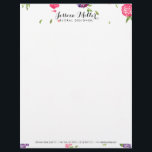 Vintage Watercolor Florals Craft Designer II Letterhead<br><div class="desc">Coordinates with the Vintage Watercolor Florals Craft Designer II Business Card Template by 1201AM. A delicate,  colorful watercolor floral illustration is combined with your name or business name in an elegant type treatment on this personalized designer letterhead template. © 1201AM CREATIVE</div>
