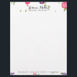Vintage Watercolor Florals Craft Designer II Letterhead<br><div class="desc">Coordinates with the Vintage Watercolor Florals Craft Designer II Business Card Template by 1201AM. A delicate,  colorful watercolor floral illustration is combined with your name or business name in an elegant type treatment on this personalized designer letterhead template. © 1201AM CREATIVE</div>
