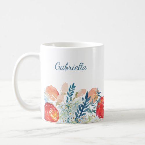 Vintage Watercolor Florals in Blue Personalized Coffee Mug