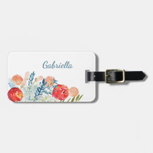 Vintage Watercolor Florals in Blue Personalized Luggage Tag