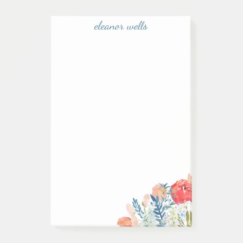 Vintage Watercolor Florals Personalized Stationery Post_it Notes
