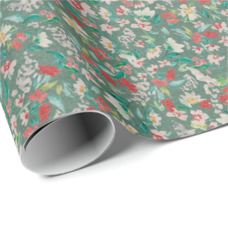 Vintage Watercolor Florals Winter Meadow (Green) Wrapping Paper