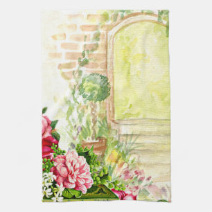 Vintage Watercolor Flower Garden Kitchen Towel