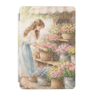 Vintage Watercolor Flower Market Girl iPad Case