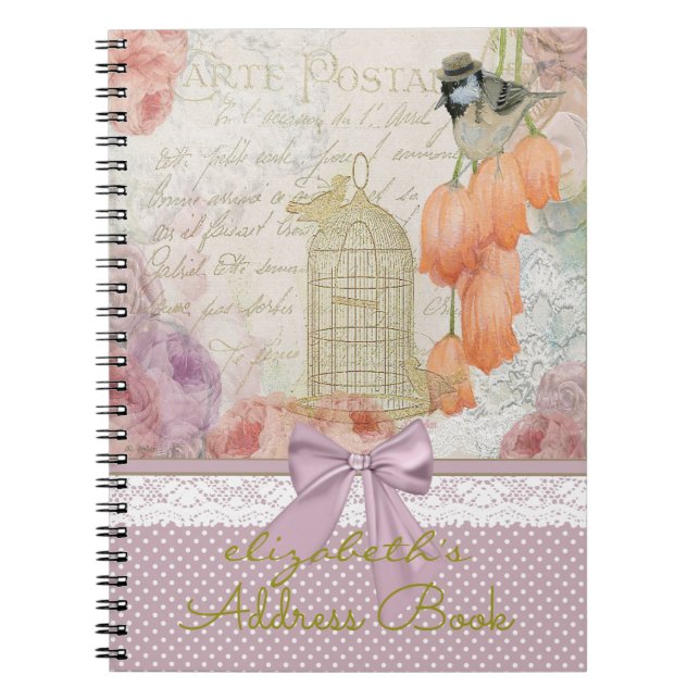 Vintage Watercolor Flowers and Bird Address Book | (Front)