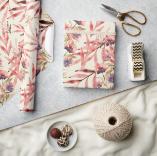 Vintage Watercolor Flowers and Leaves Wrapping Paper