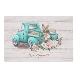 Vintage Watercolor Flowers Cute Yorkshire Terrier Placemat