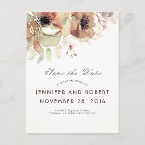 Vintage Watercolor Flowers Fall Save the Date Announcement Postcard - Vintage floral watercolors save the date postcards